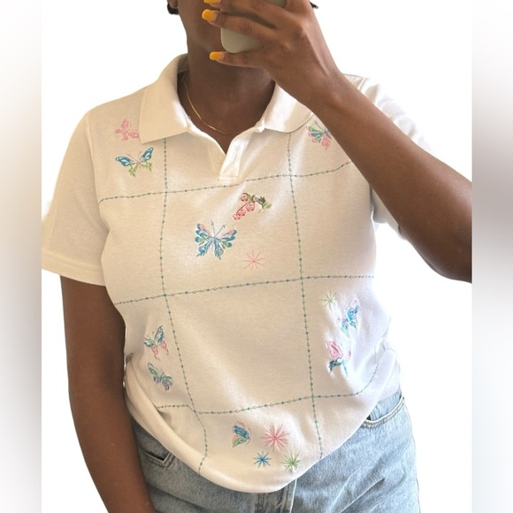 Blair Coquette Core embroidered Butterfly Top Pastel Short Sleeve Size M - Picture 5 of 10
